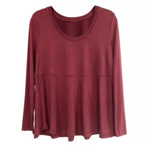 NEW West Loop Baby Doll Tunic Top XL Burgundy Relaxed Fit Long Sleeve Scoop Neck